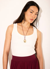 White Cotton Blend Scoop Neck Vest