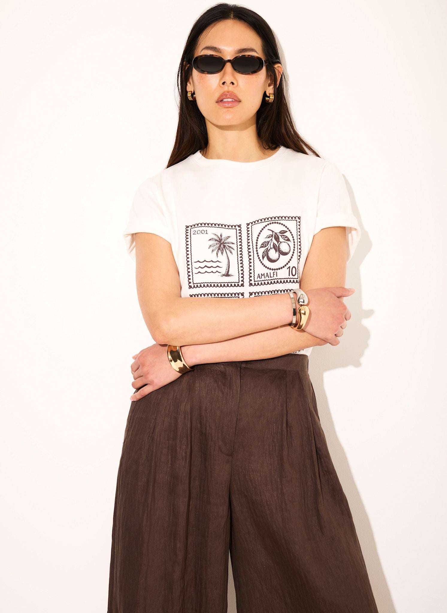 White Cotton Stamp Graphic T-Shirt