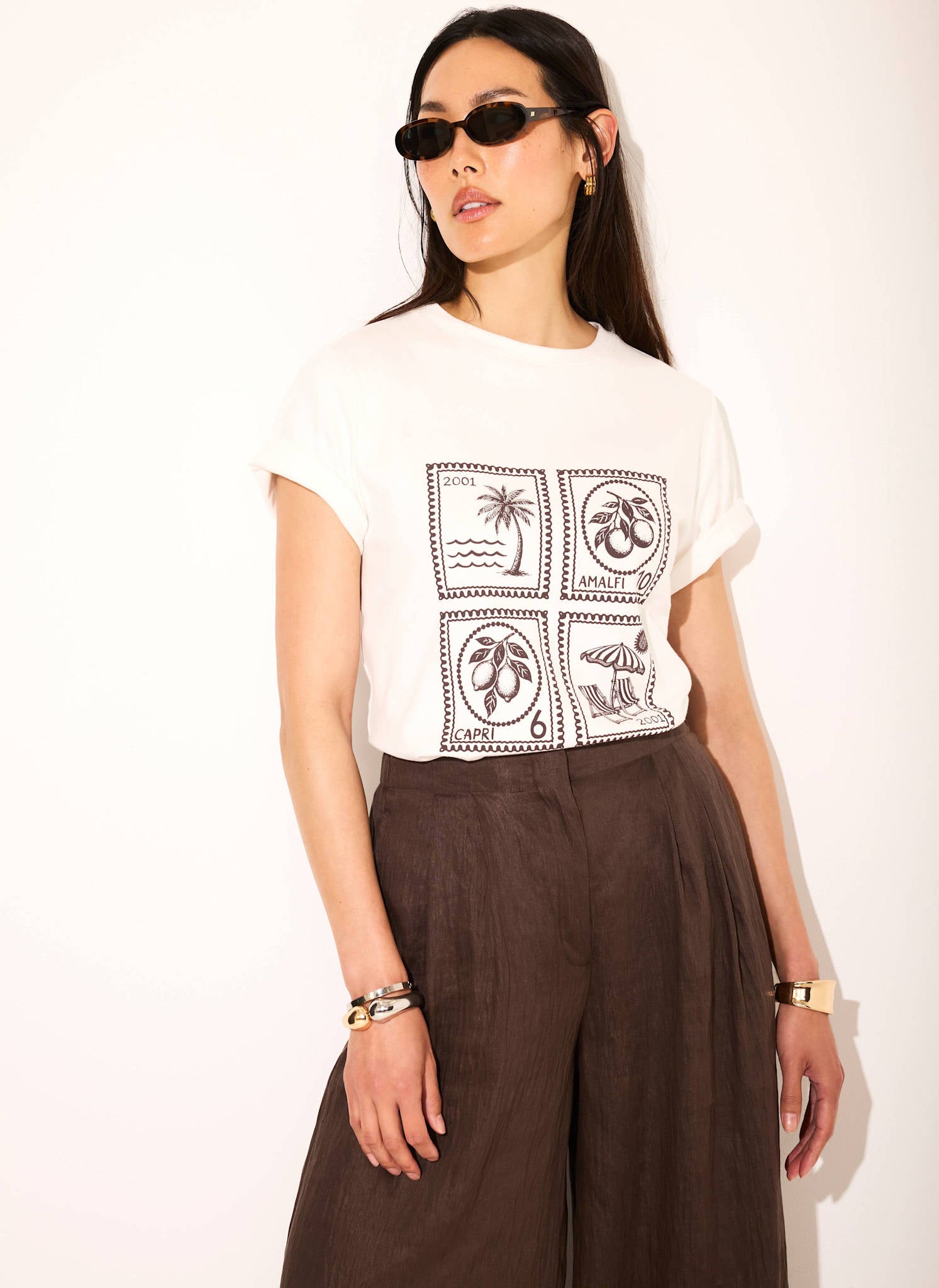 White Cotton Stamp Graphic T-Shirt
