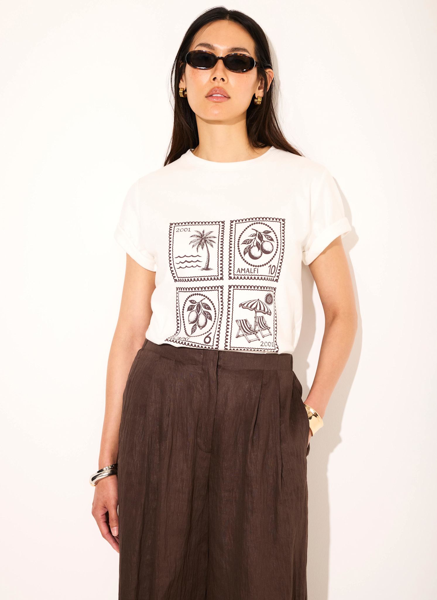 White Cotton Stamp Graphic T-Shirt