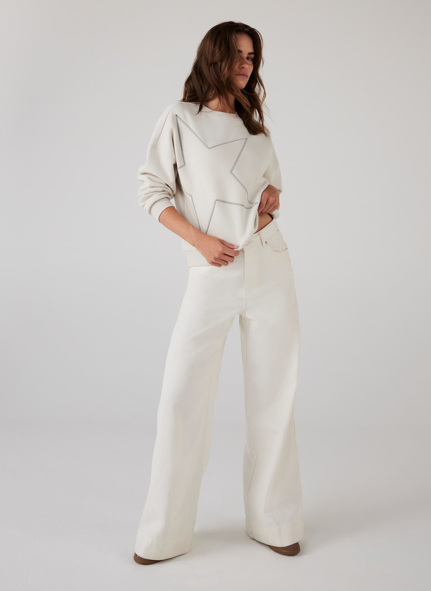 Cream Cotton Blend Star Sweatshirt