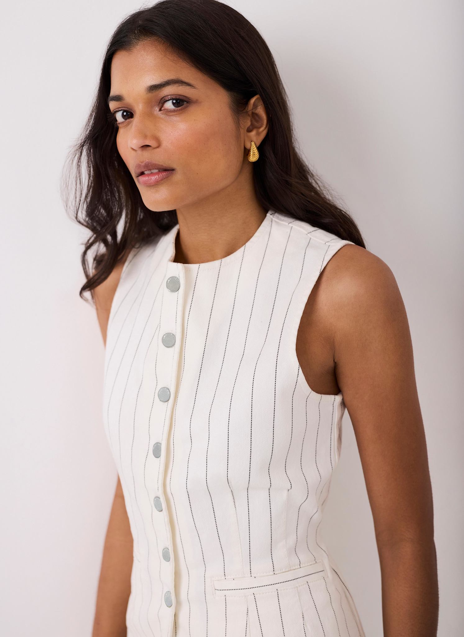 White Pinstripe Denim Waistcoat