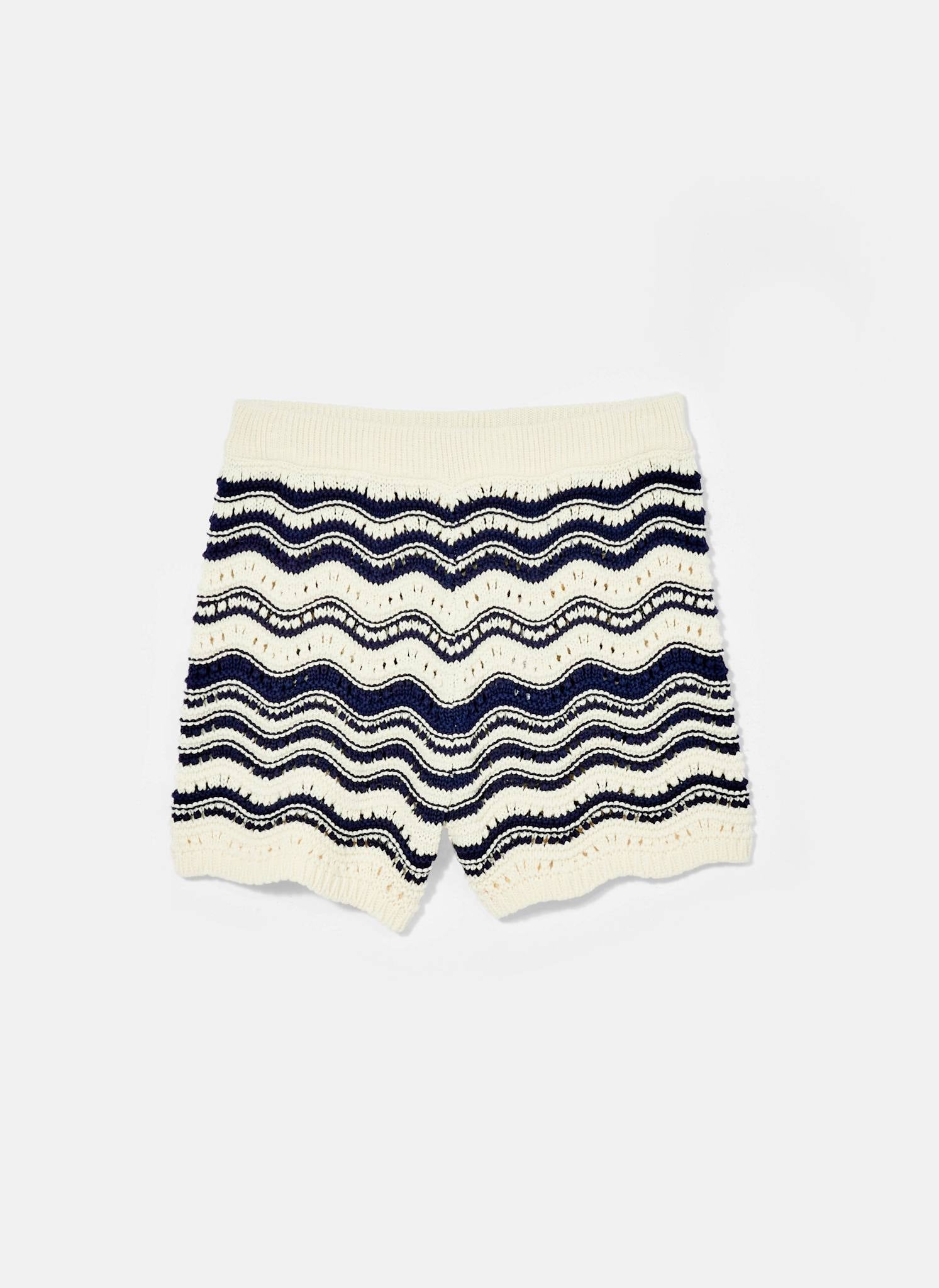 White Striped Knit Cotton Shorts