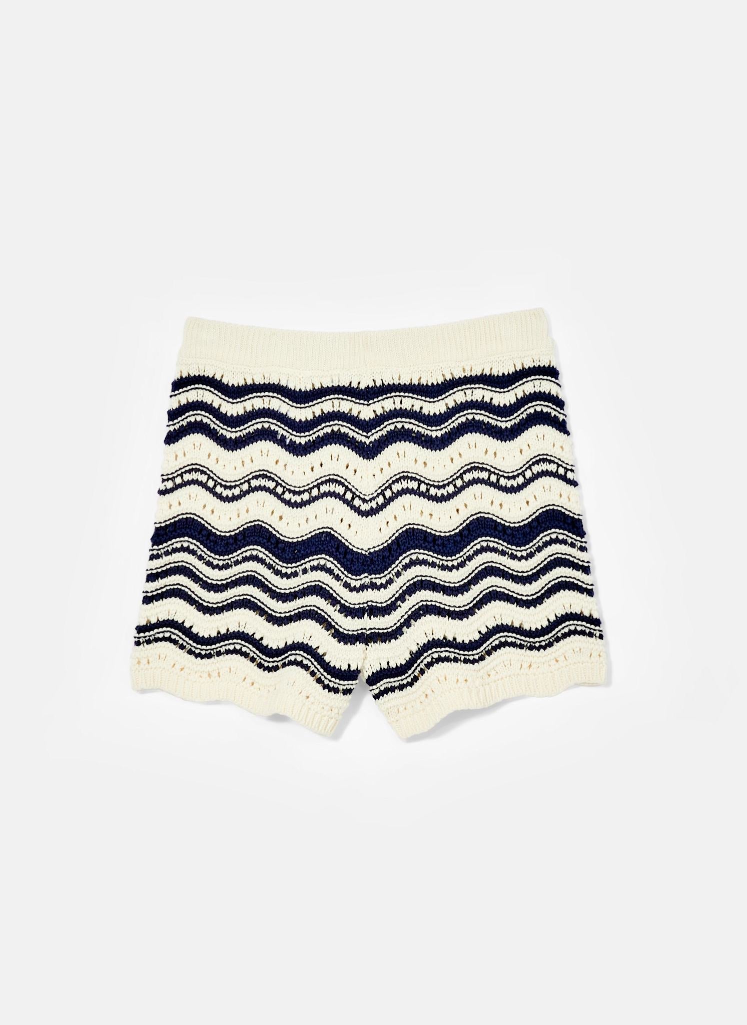 White Striped Knit Cotton Shorts