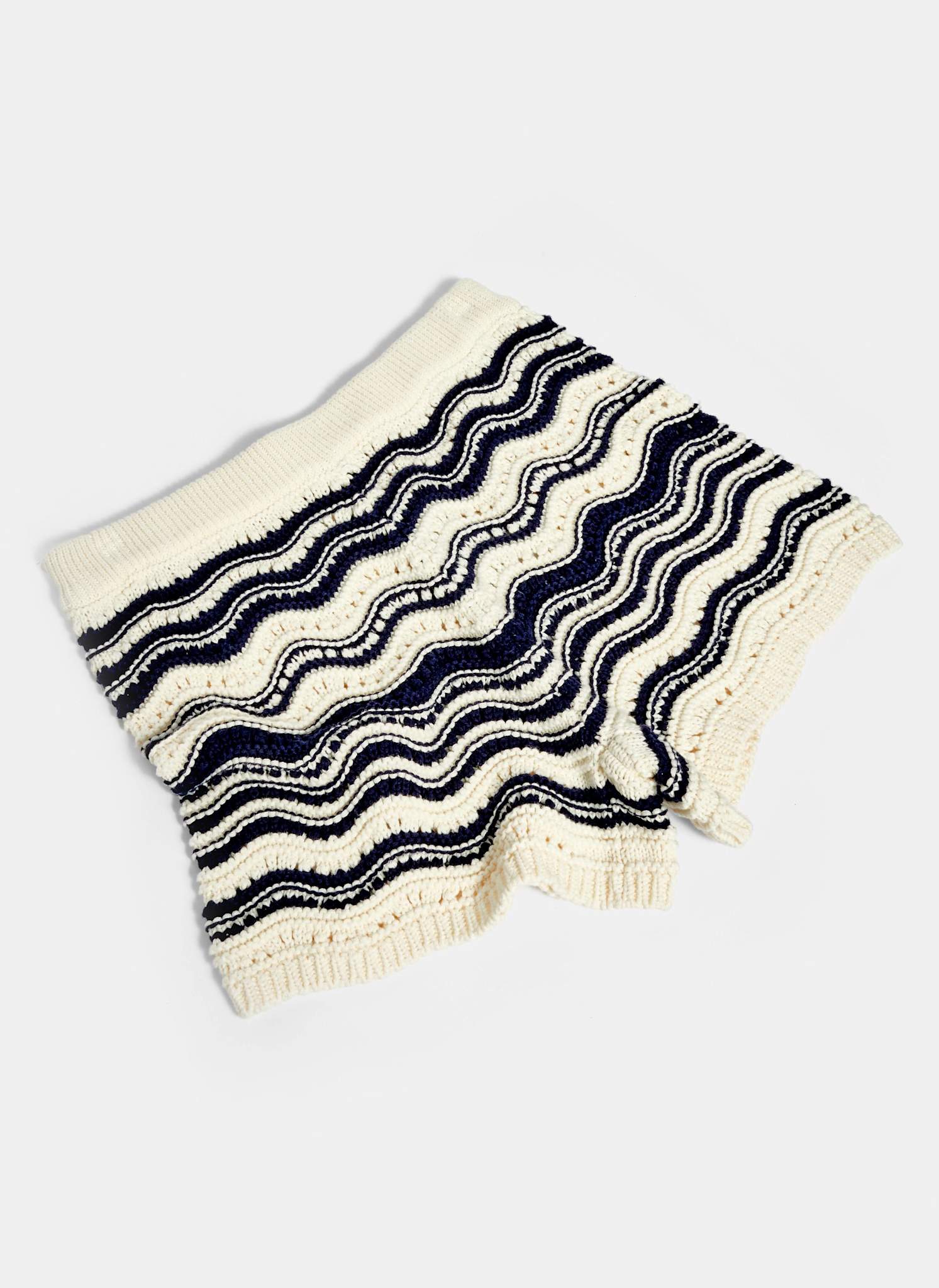 White Striped Knit Cotton Shorts