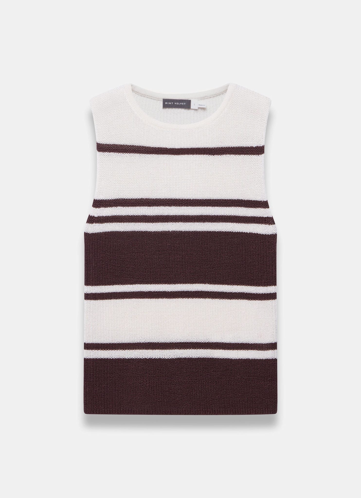 Neutral Cotton Blend Striped Knit Top