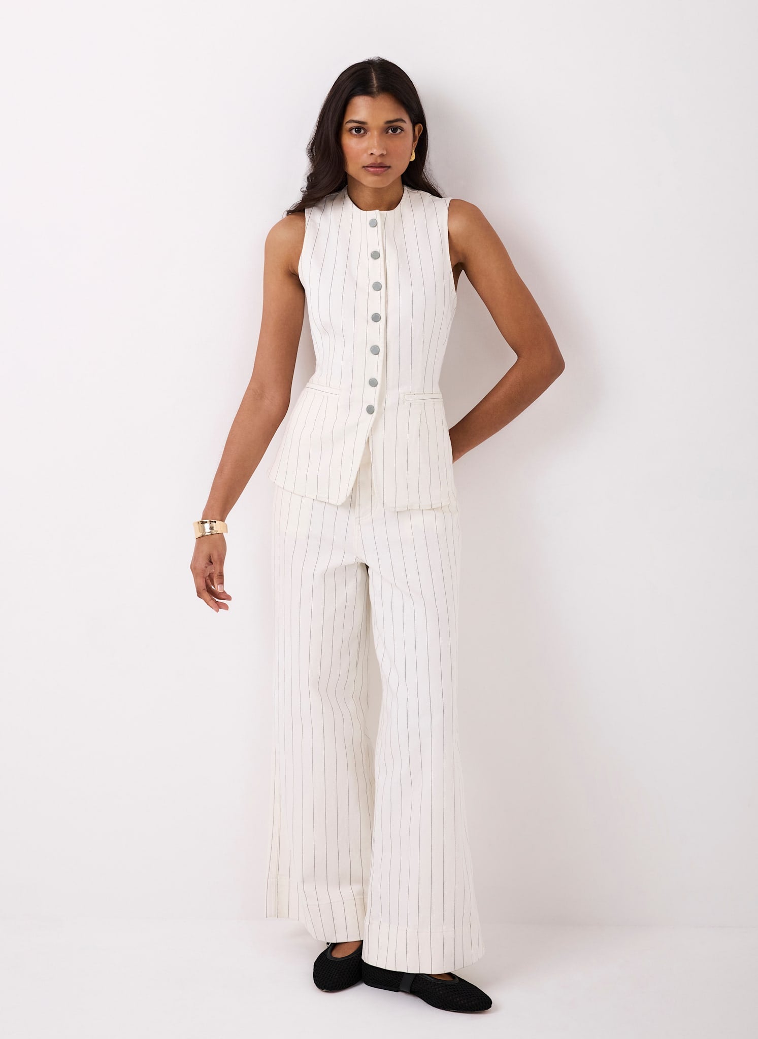 White Pinstripe Wide Jeans