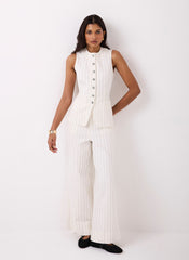 White Pinstripe Wide Jeans