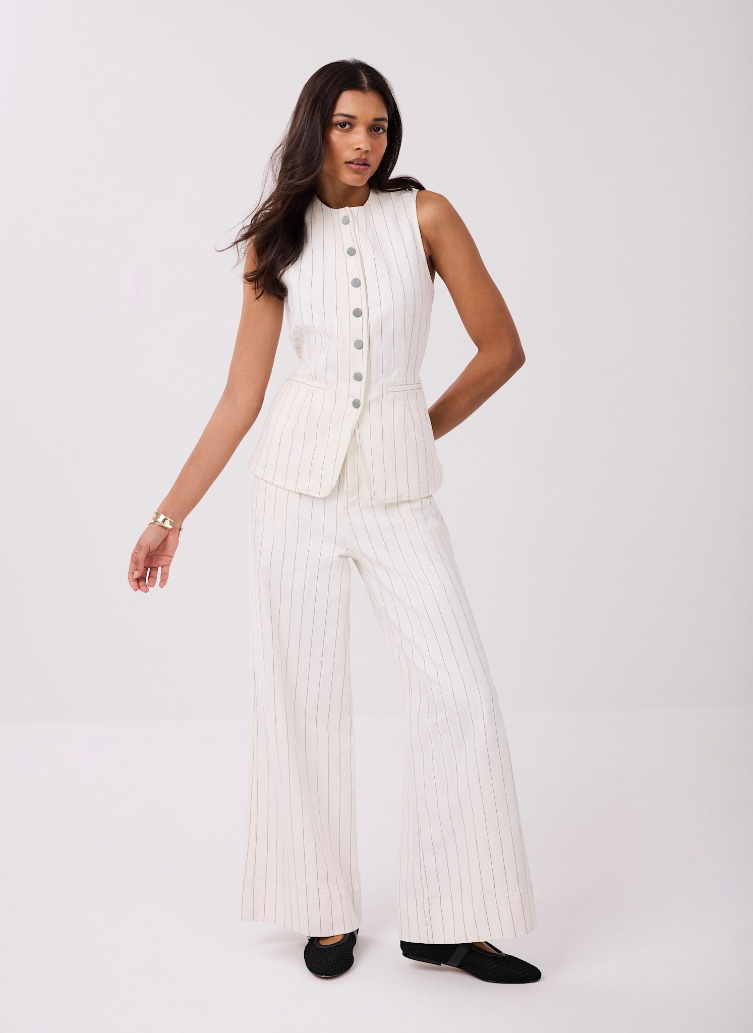White Pinstripe Wide Jeans