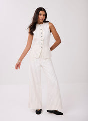 White Pinstripe Wide Jeans