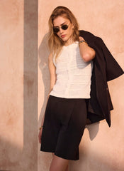 White Cotton Blend Button Detail Knit Top