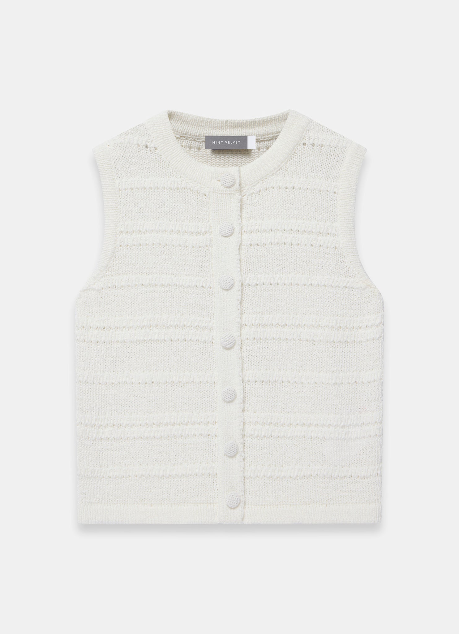 White Cotton Blend Button Detail Knit Top