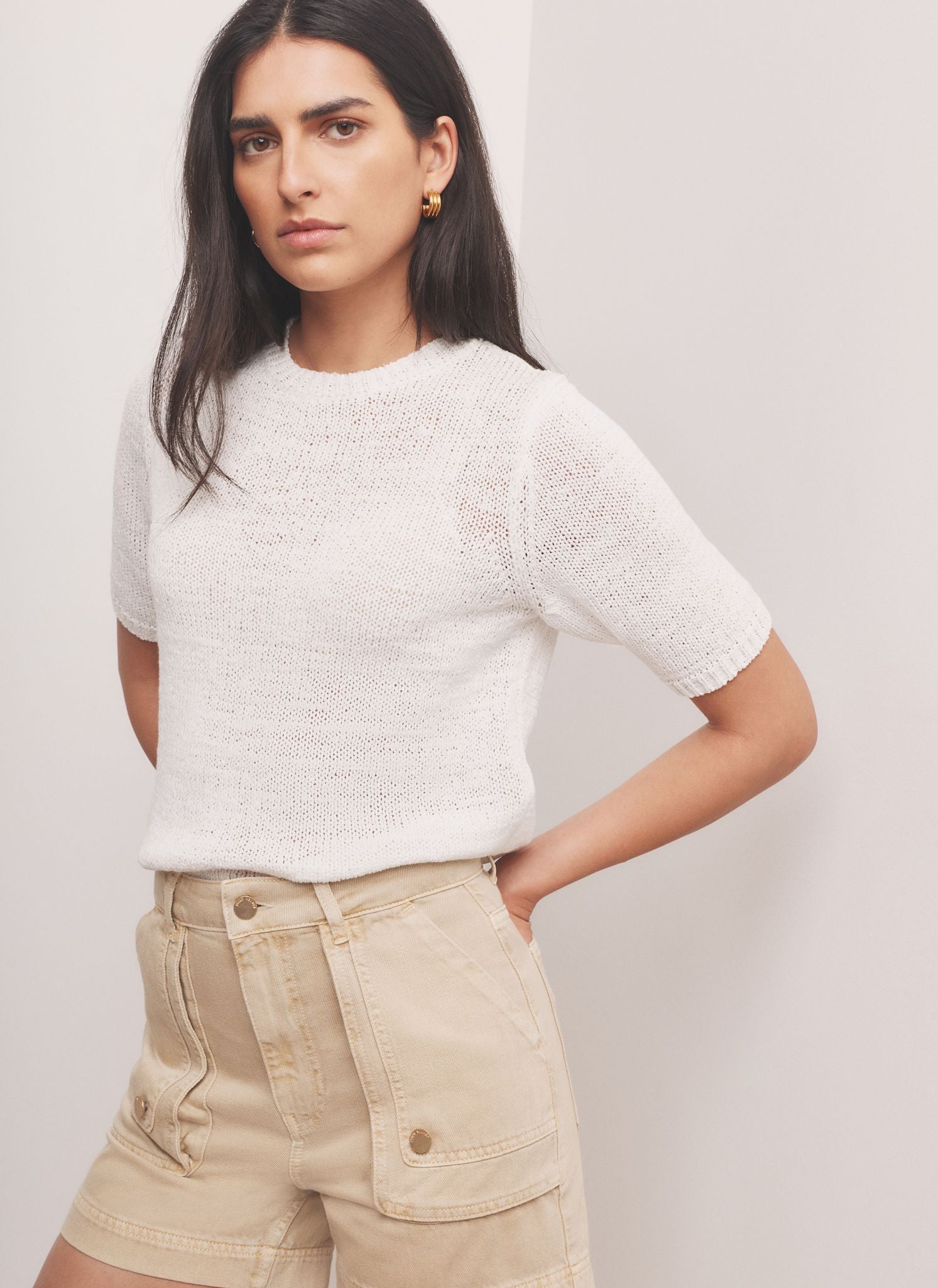 White Cotton Blend Knit Top
