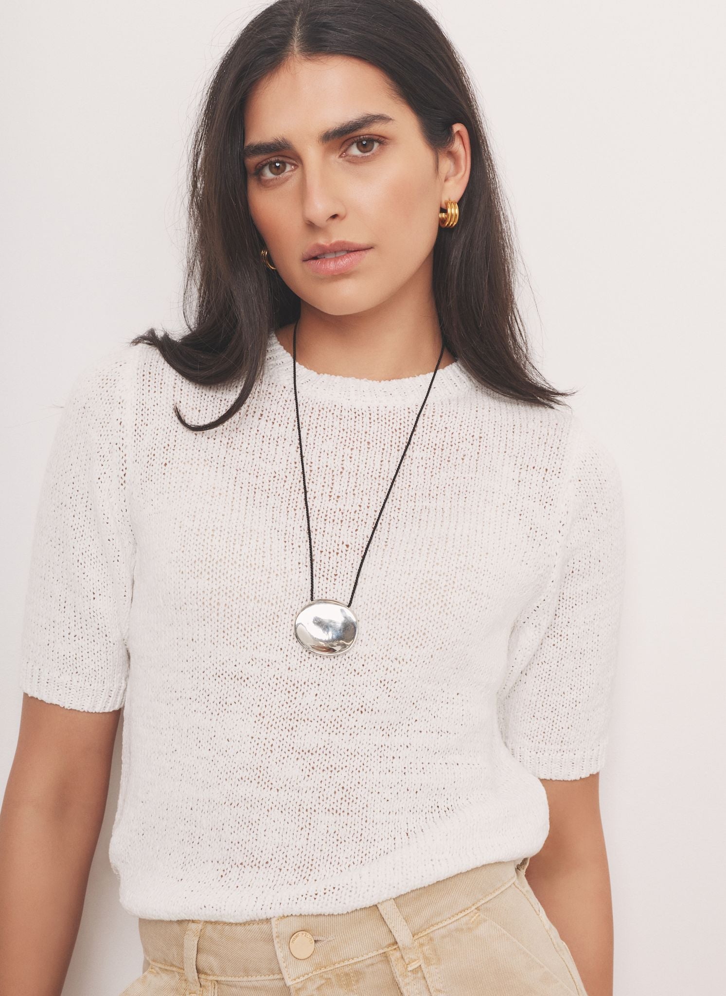 White Cotton Blend Knit Top