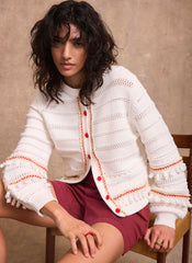 Cream Cotton Blend Tassel Cardigan