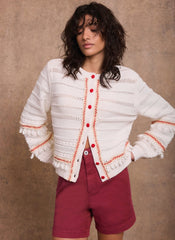 Cream Cotton Blend Tassel Cardigan