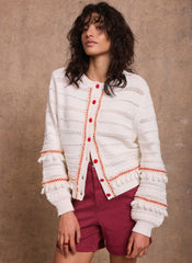 Cream Cotton Blend Tassel Cardigan