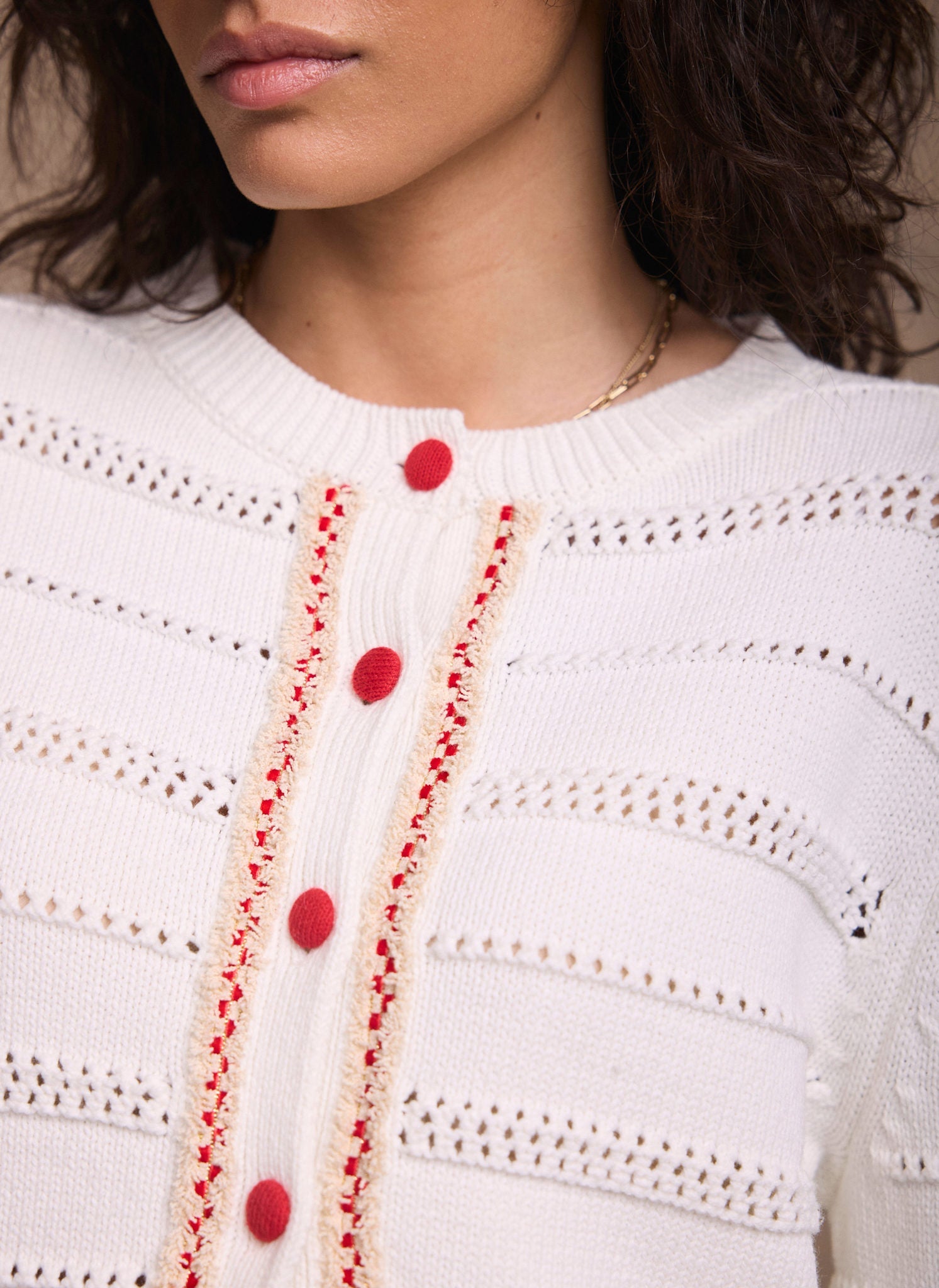 Cream Cotton Blend Tassel Cardigan