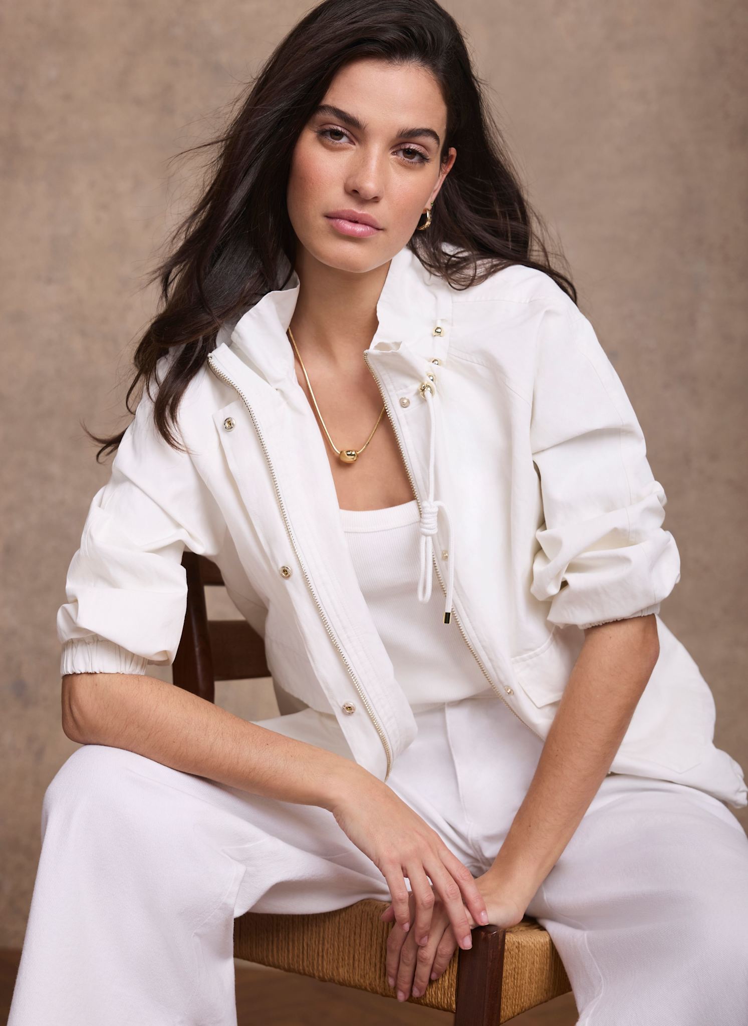 White Cotton Blend Technical Jacket