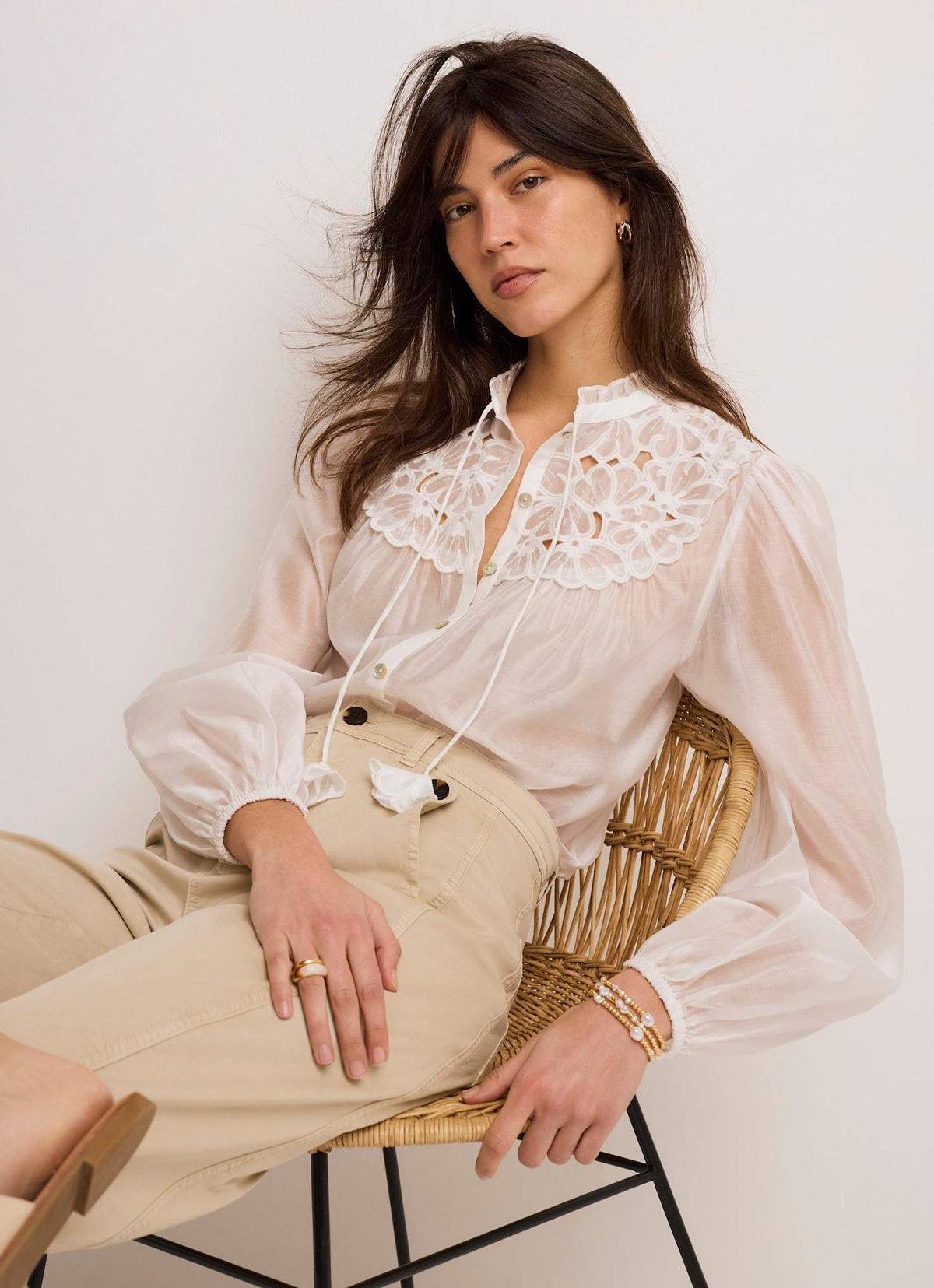 White Floral Sheer Blouse