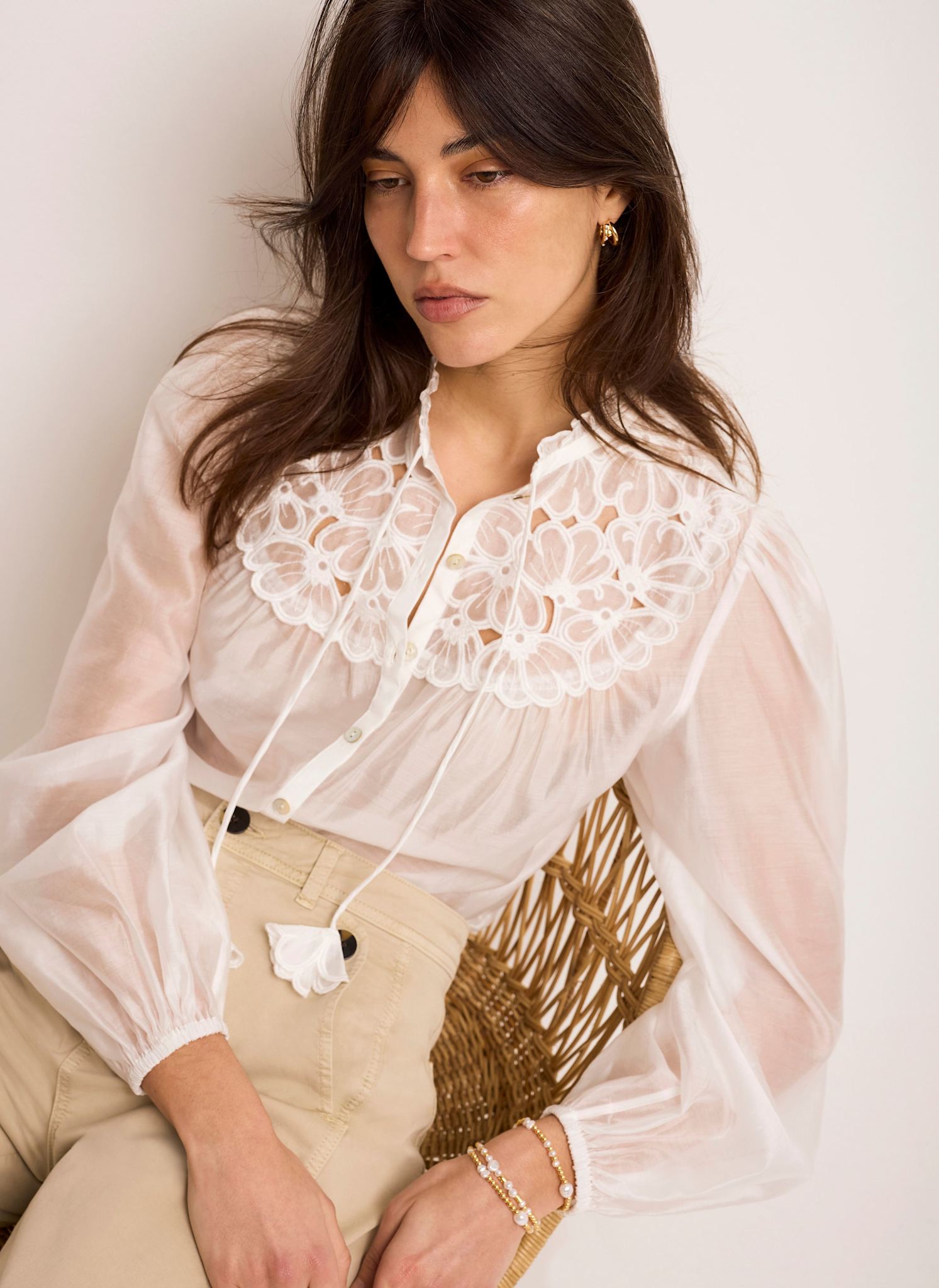 White Floral Sheer Blouse