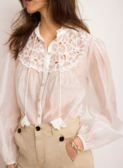 White Floral Sheer Blouse