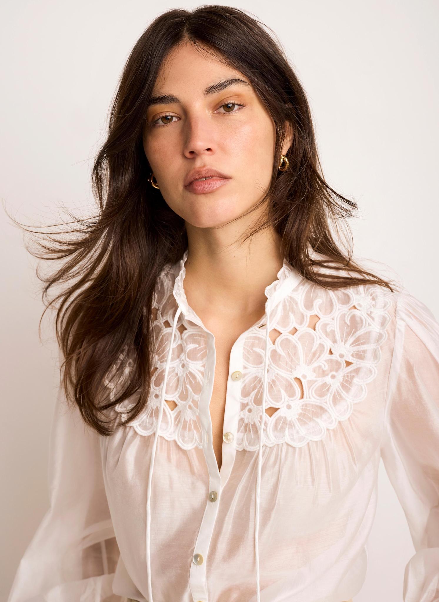 White Floral Sheer Blouse
