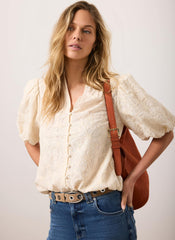 Cream Cotton Textured Floral Top