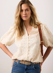 Cream Cotton Textured Floral Top
