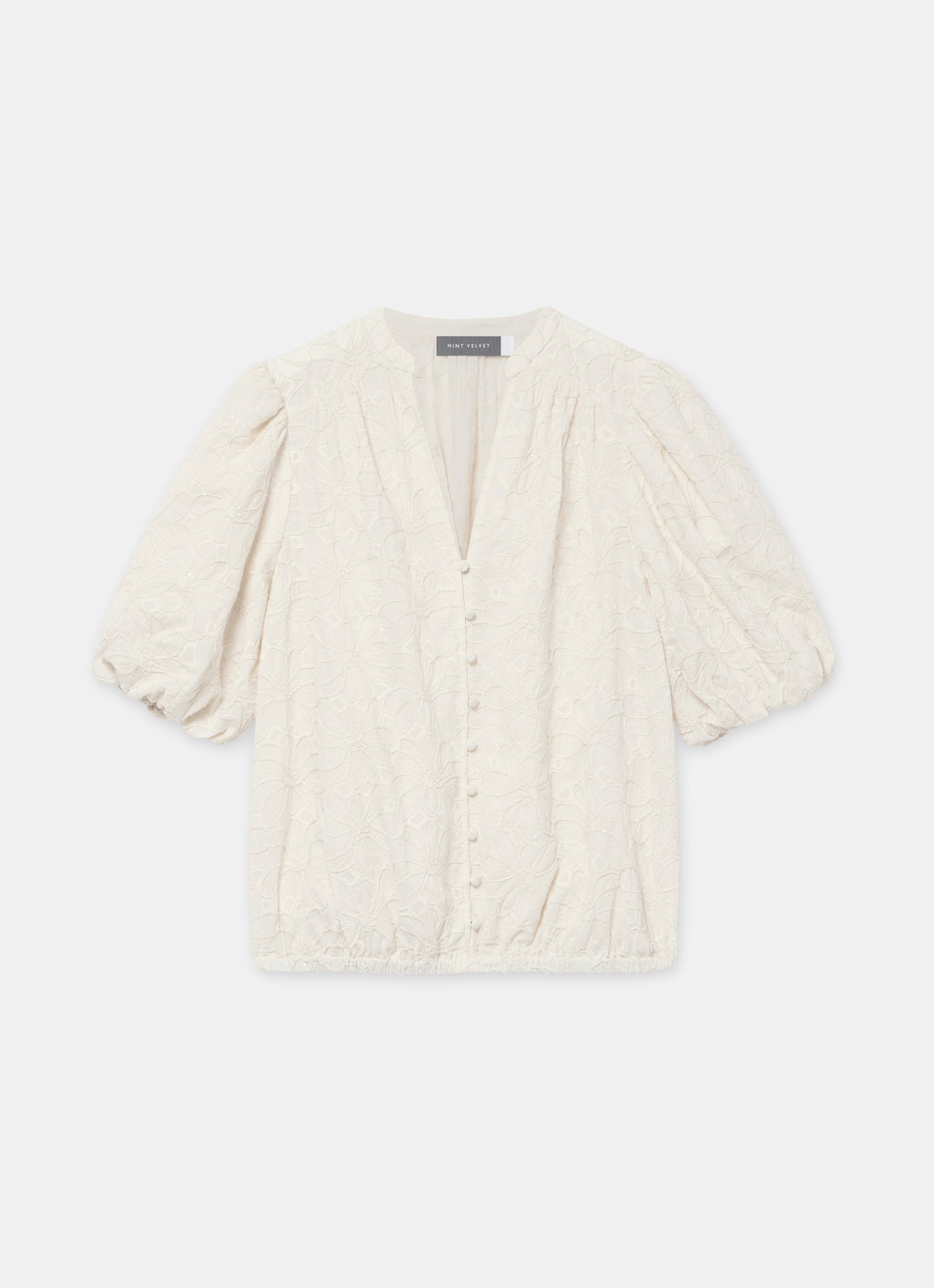 Cream Cotton Textured Floral Top