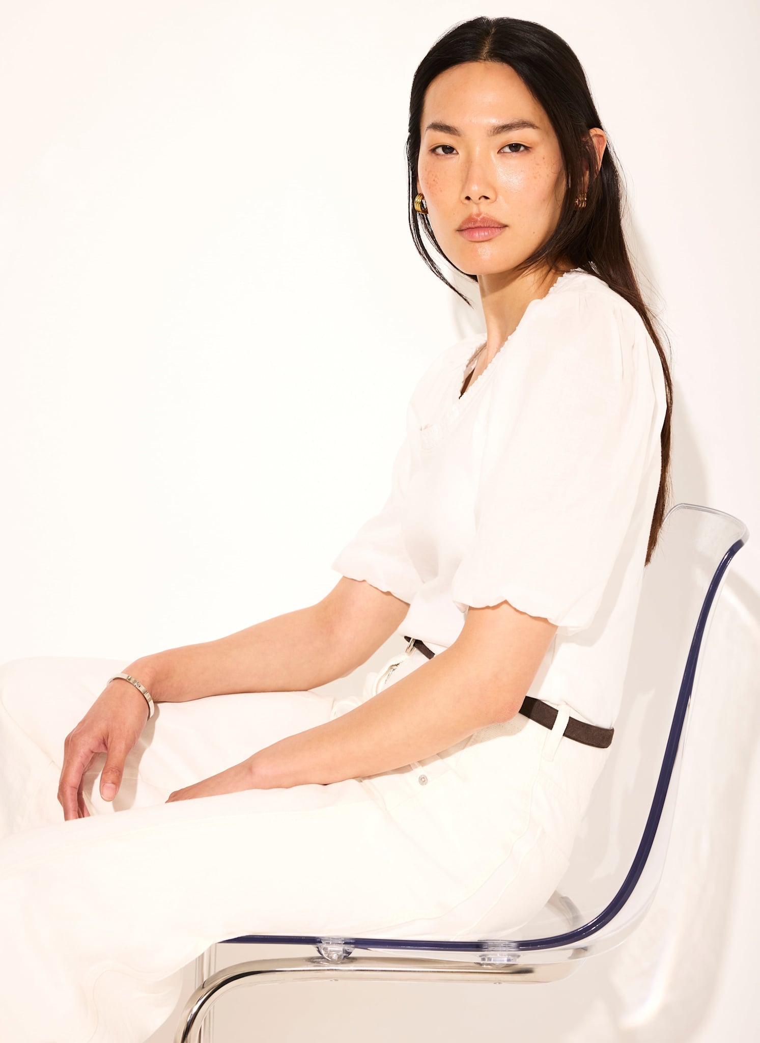 White Cotton Puff Sleeve Top