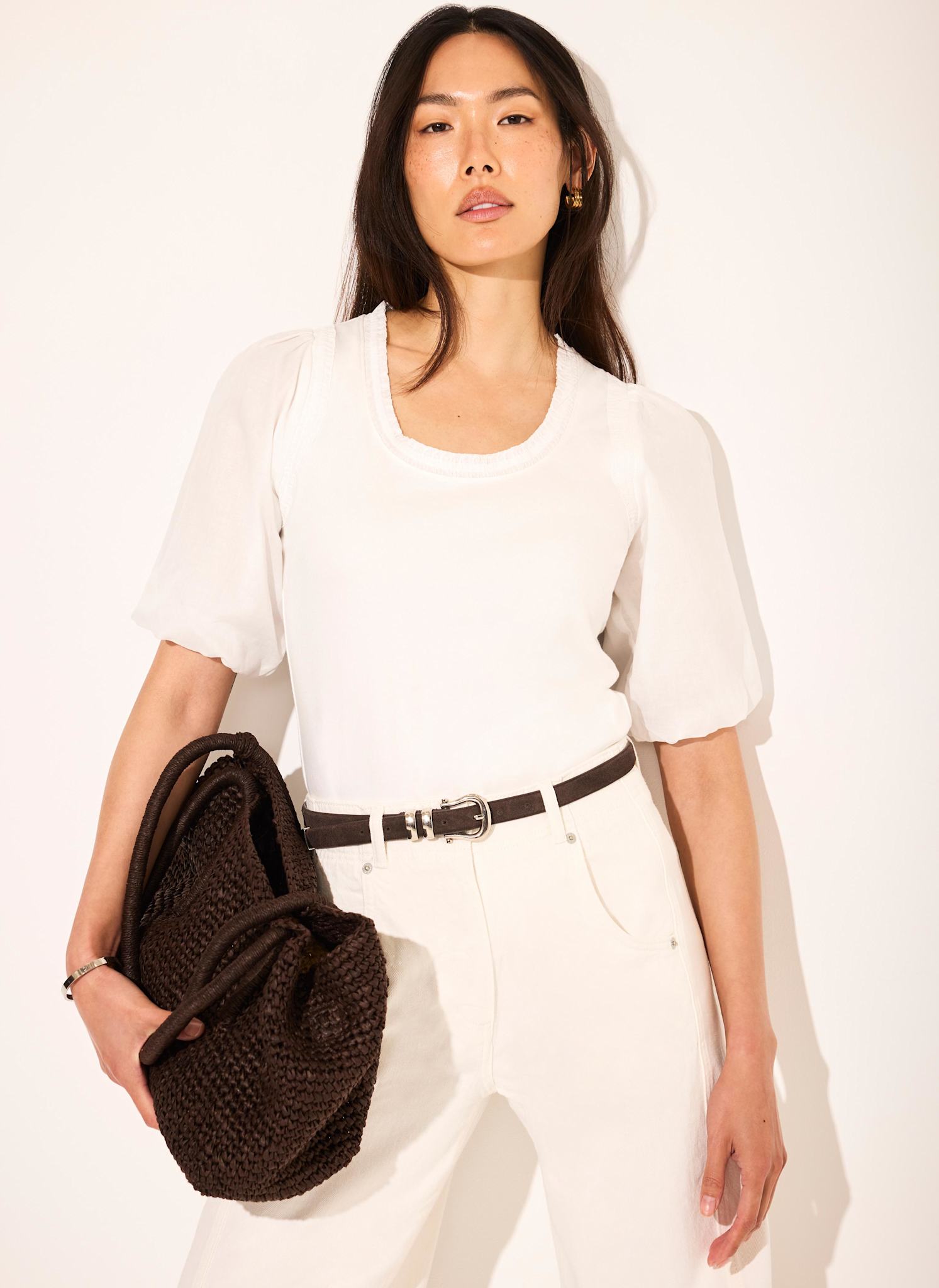 White Cotton Puff Sleeve Top