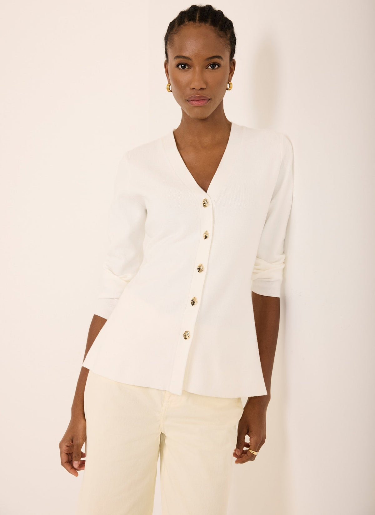 Cream V Neck Longline Cardigan