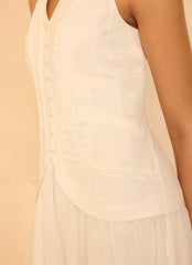 White Linen Blend Waistcoat Maxi Dress