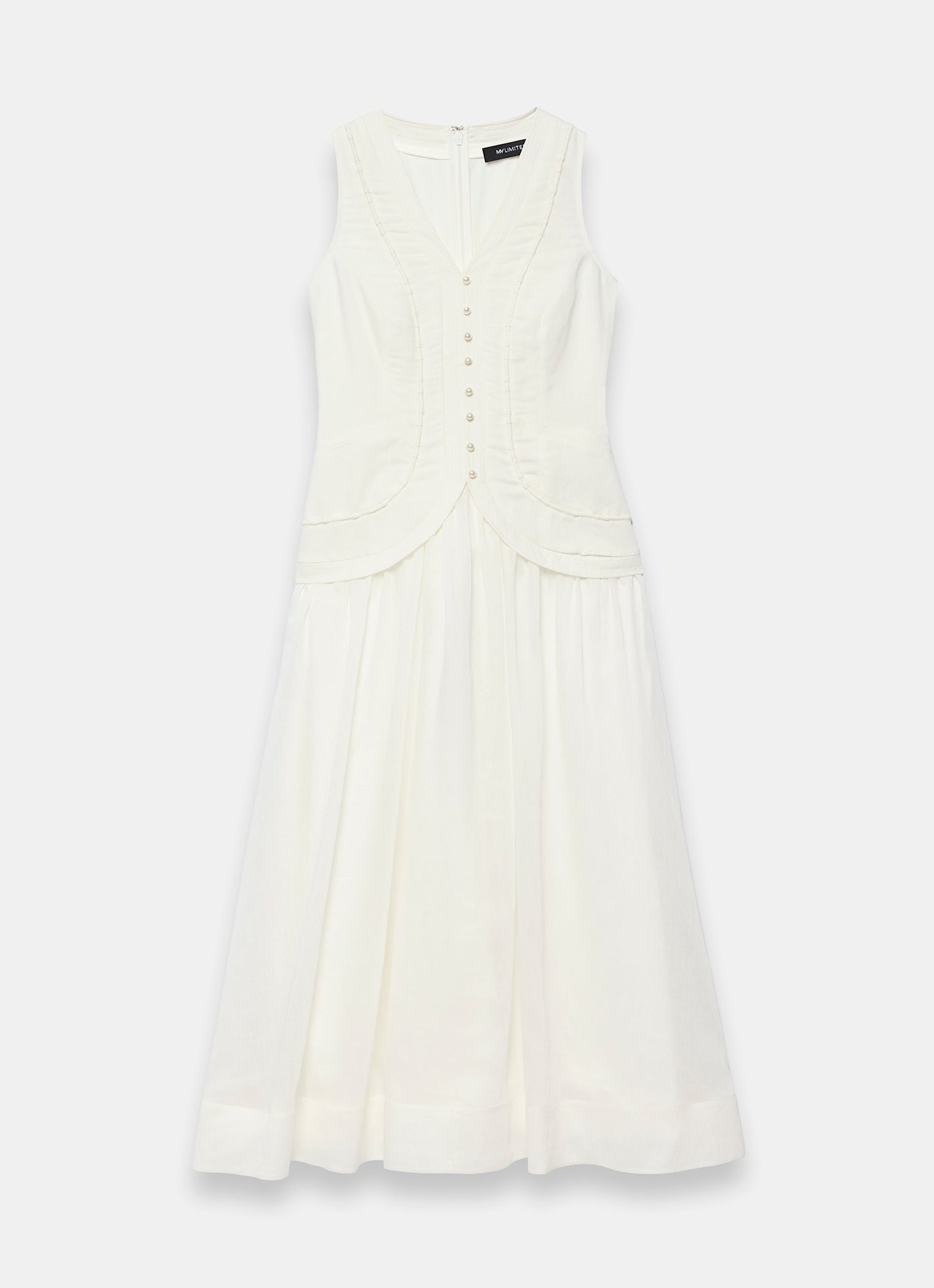 White Linen Blend Waistcoat Maxi Dress