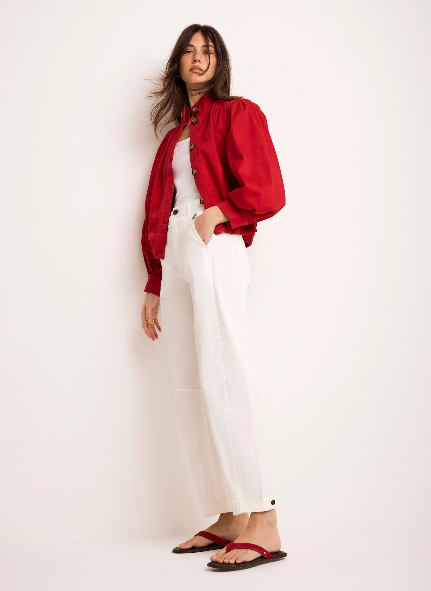 White Washed Barrel Leg Chino Trousers