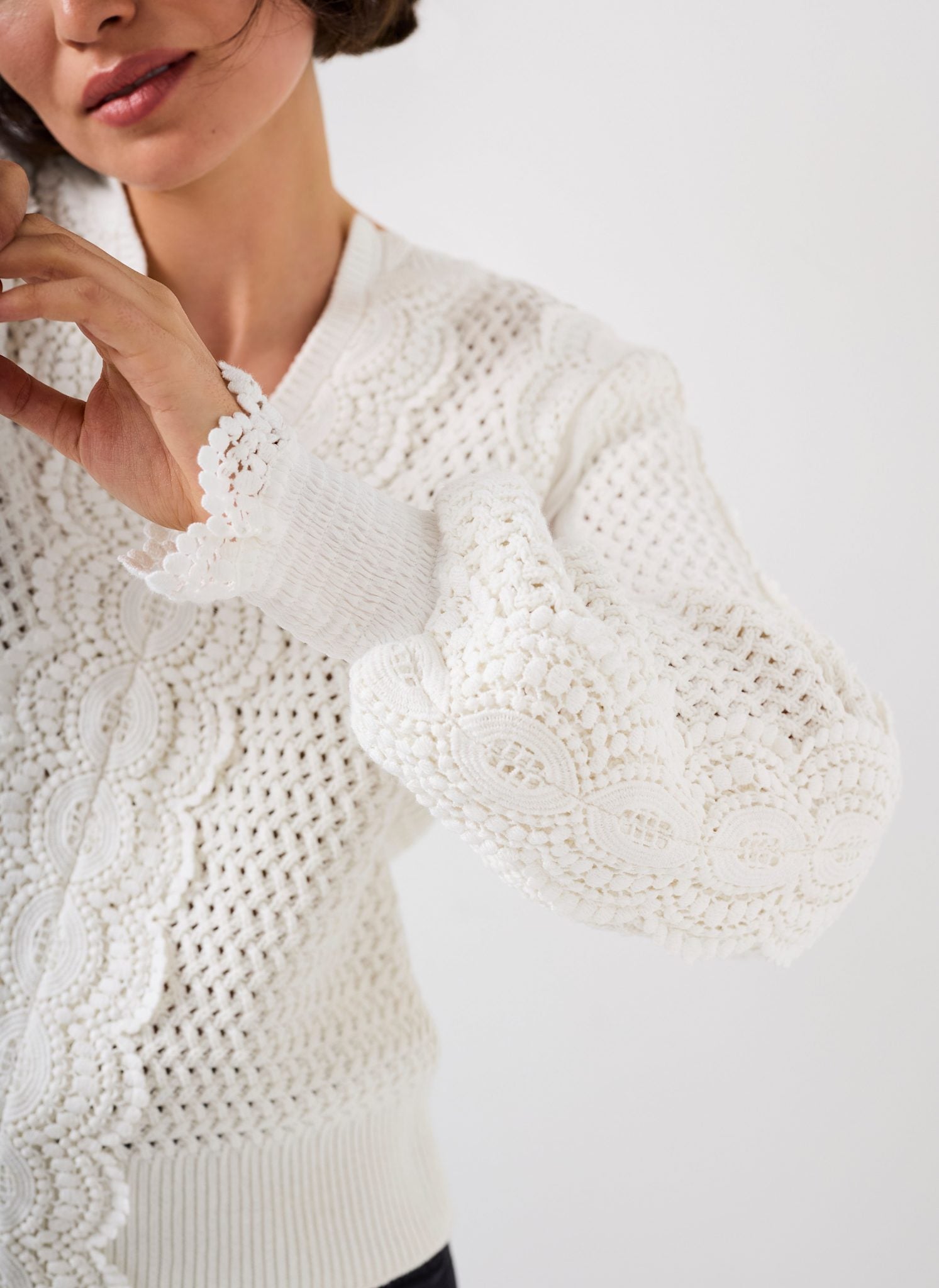 White Cotton Blend Crochet Detail Jumper