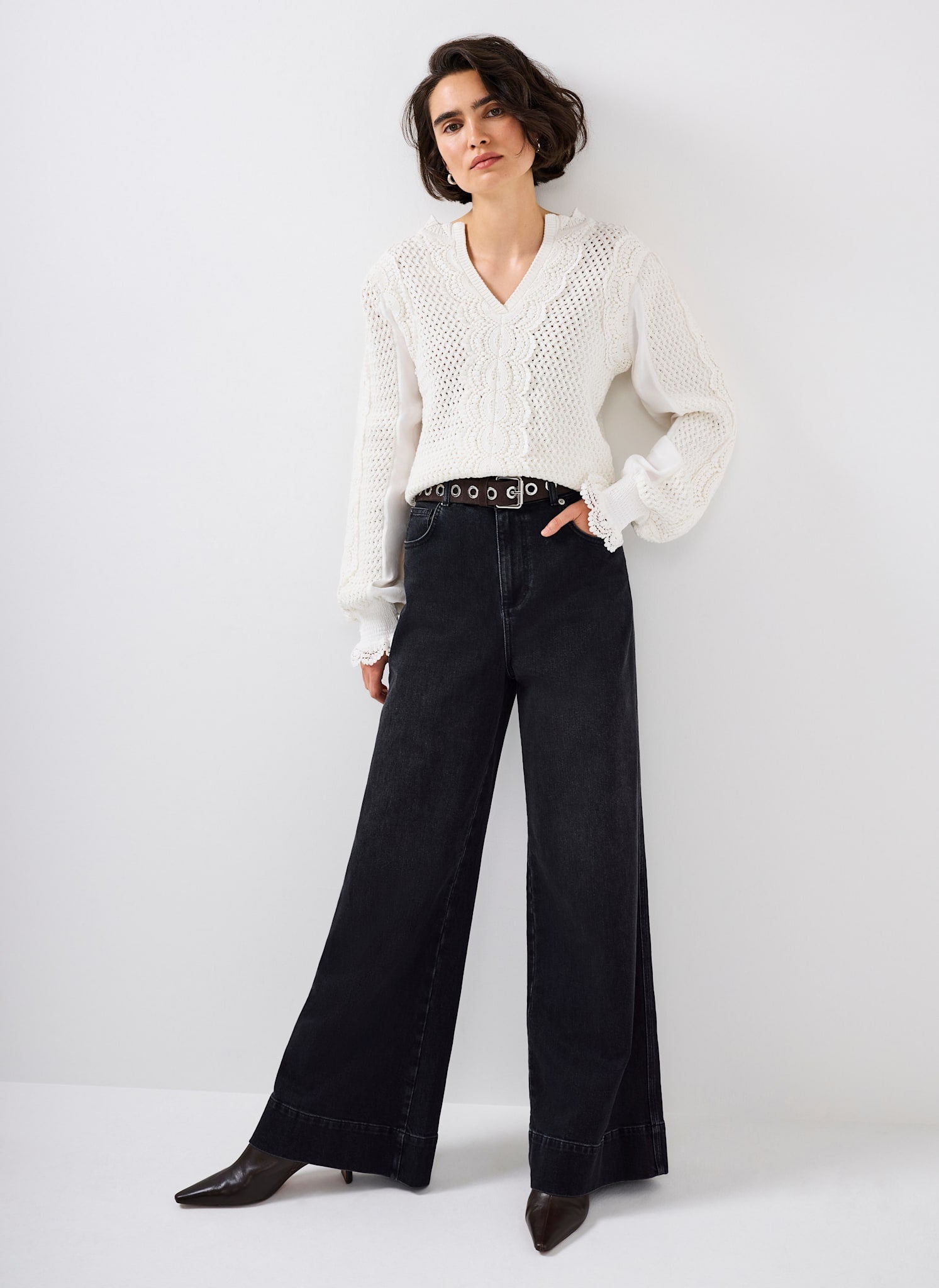 White Cotton Blend Crochet Detail Jumper