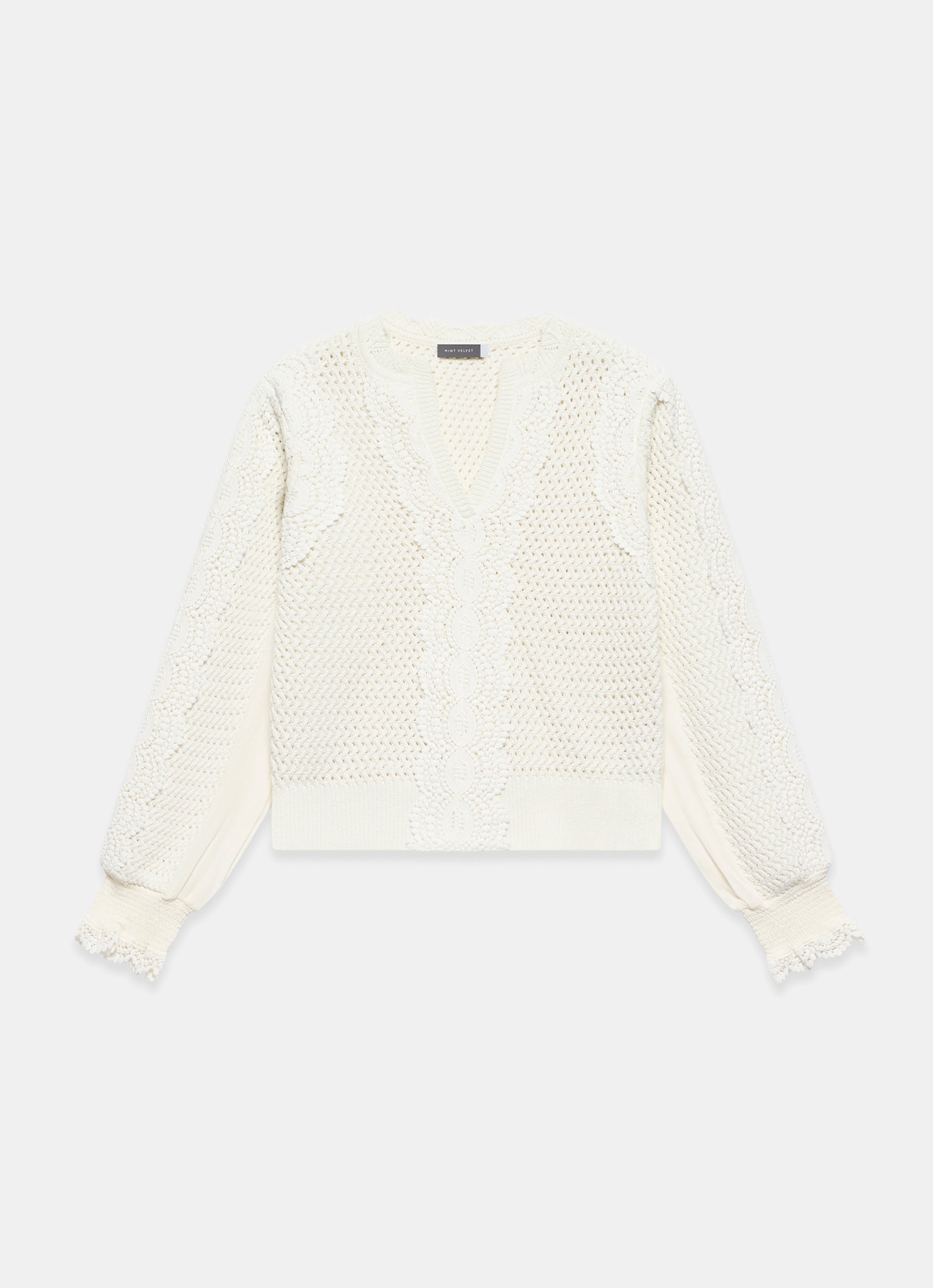 White Cotton Blend Crochet Detail Jumper
