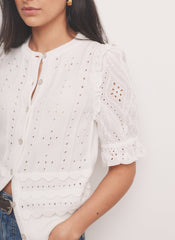 White Cotton Broderie Knit Top