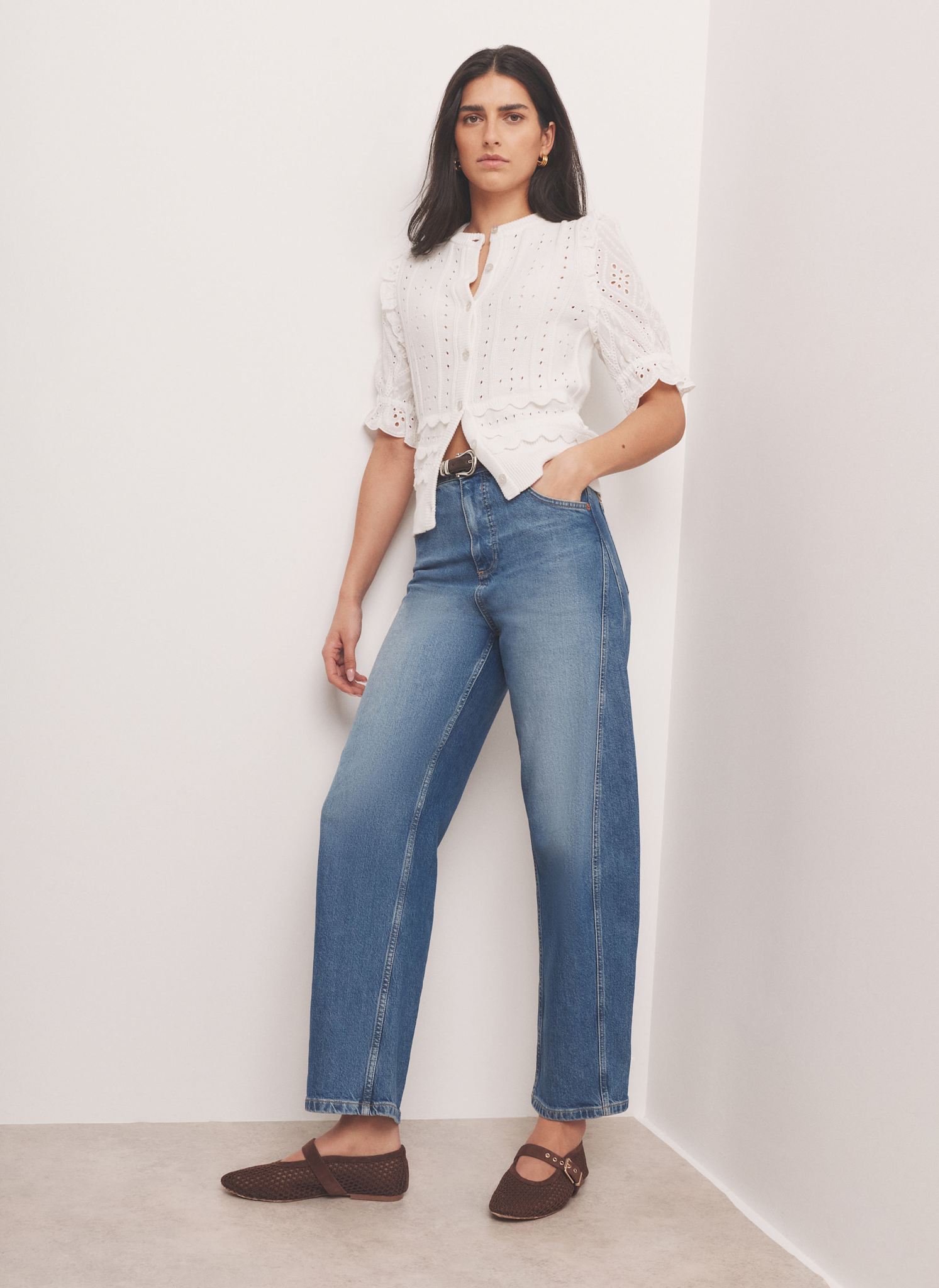White Cotton Broderie Knit Top
