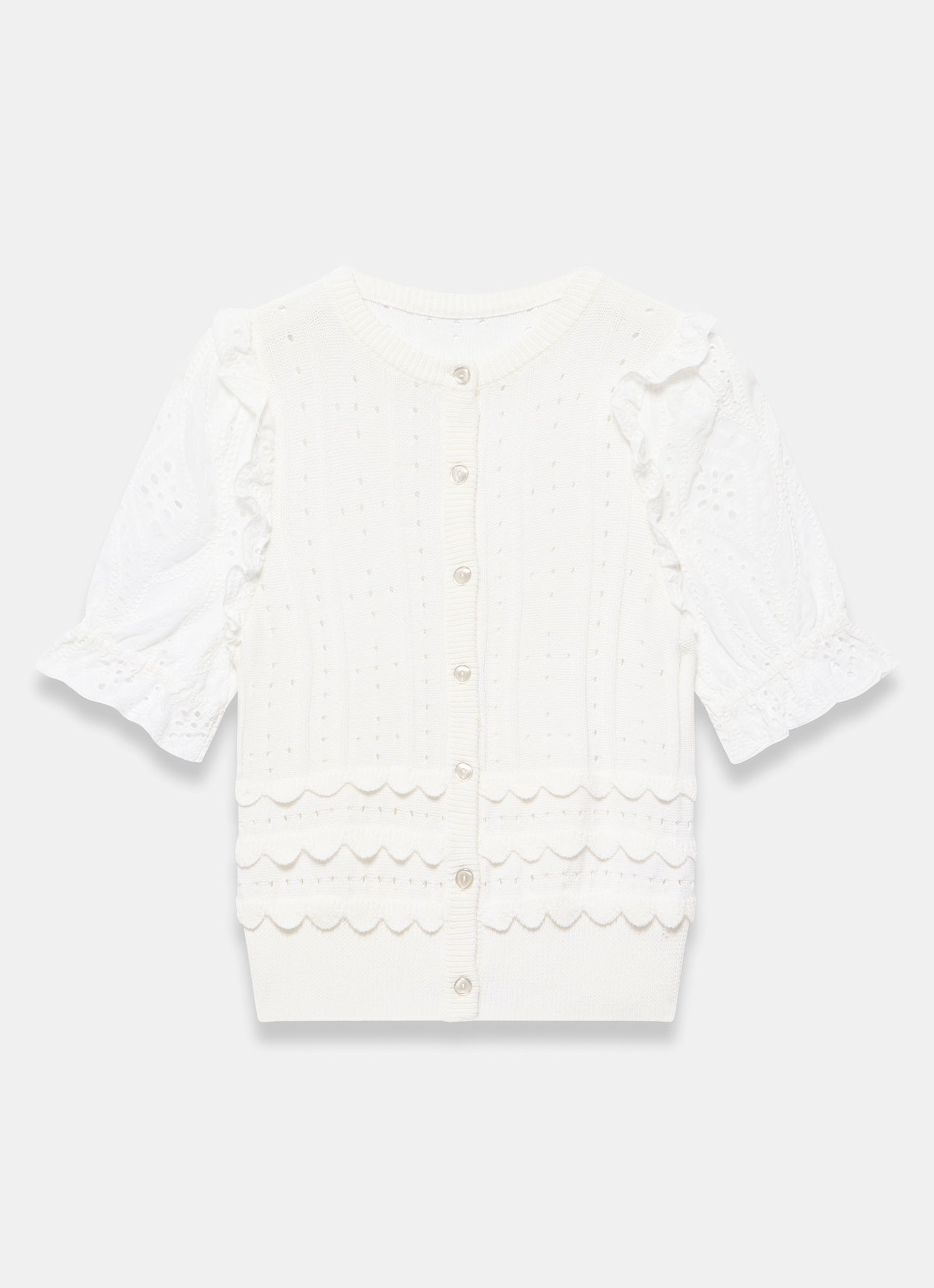 White Cotton Broderie Knit Top