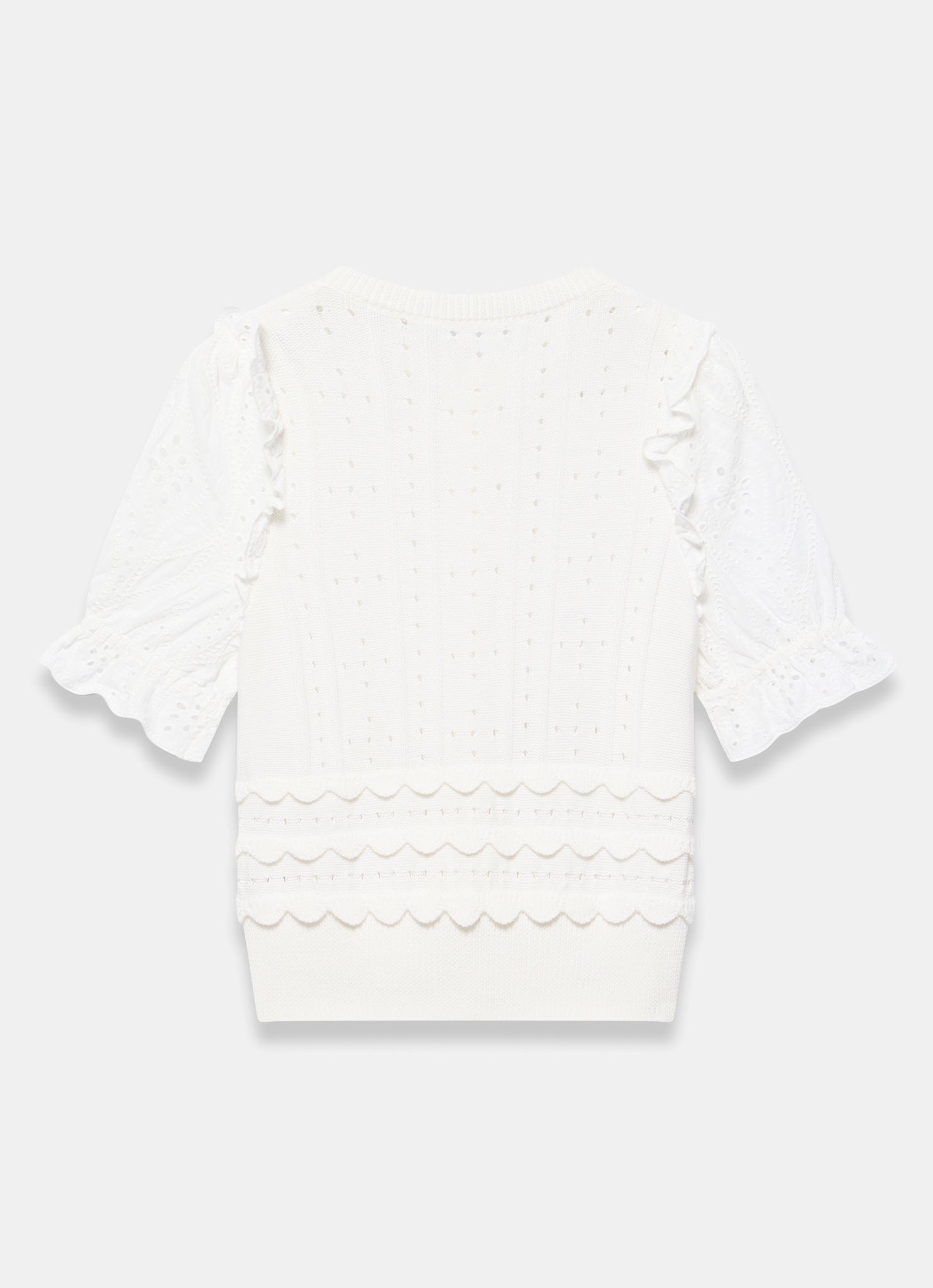 White Cotton Broderie Knit Top