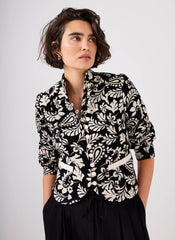 Black Jacquard Floral Cropped Jacket