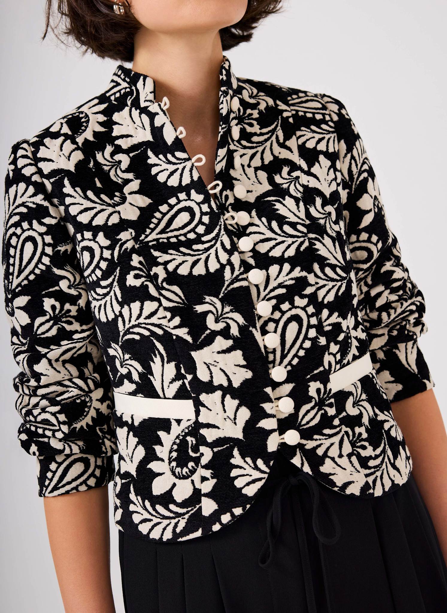 Black Jacquard Floral Cropped Jacket
