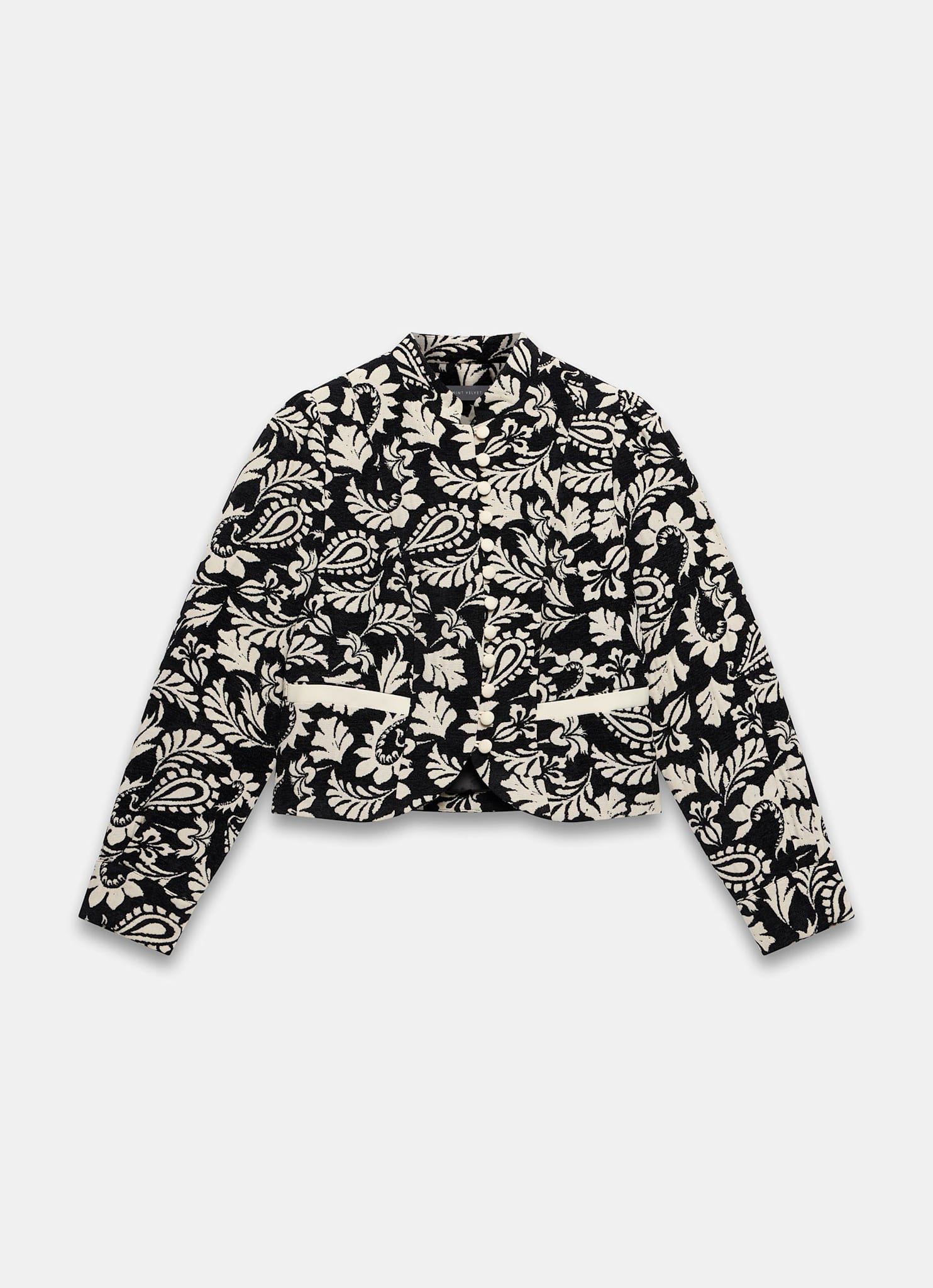 Black Jacquard Floral Cropped Jacket