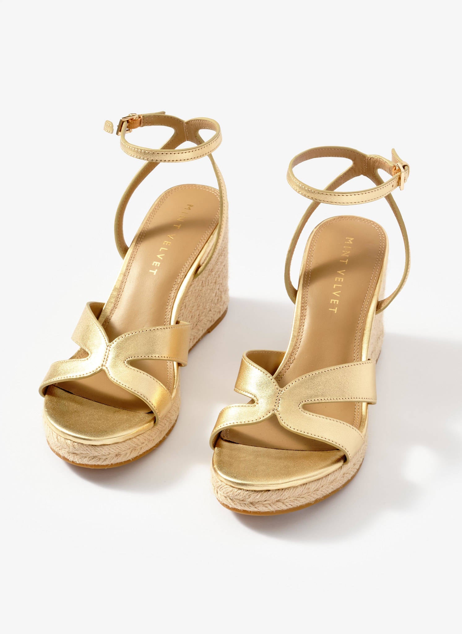 Jase Gold Leather Espadrille Wedges