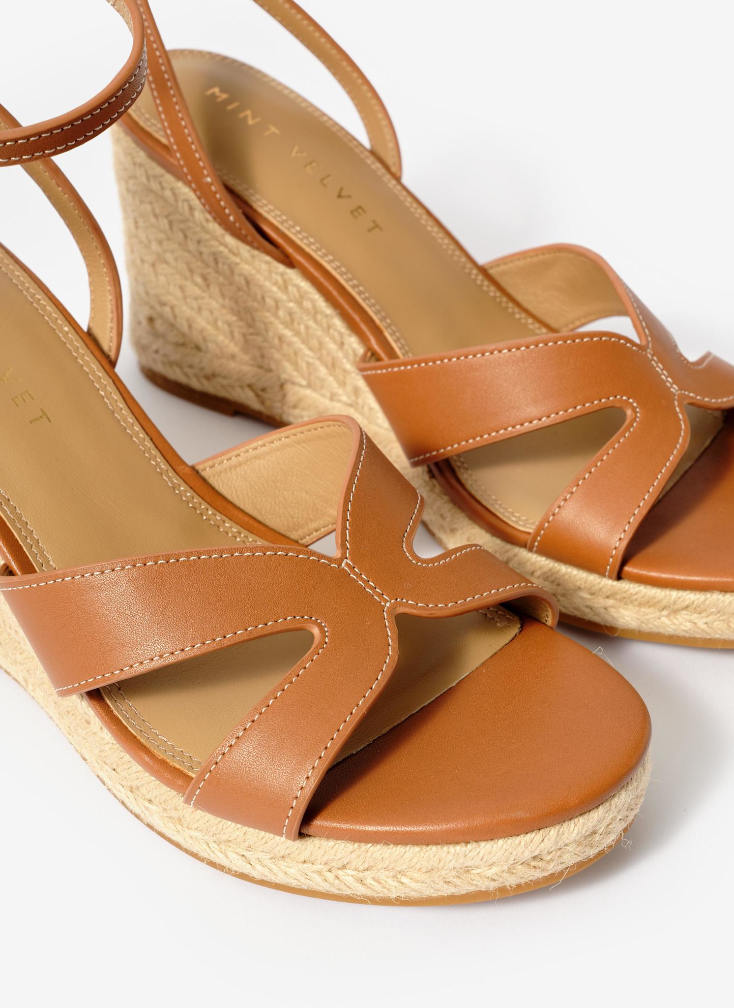Jase Tan Leather Espadrille Wedges