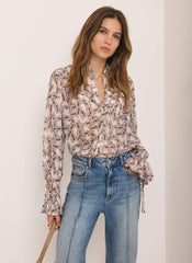 Cream Butterfly Print Blouse
