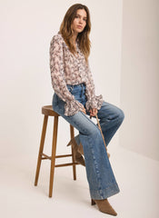 Cream Butterfly Print Blouse